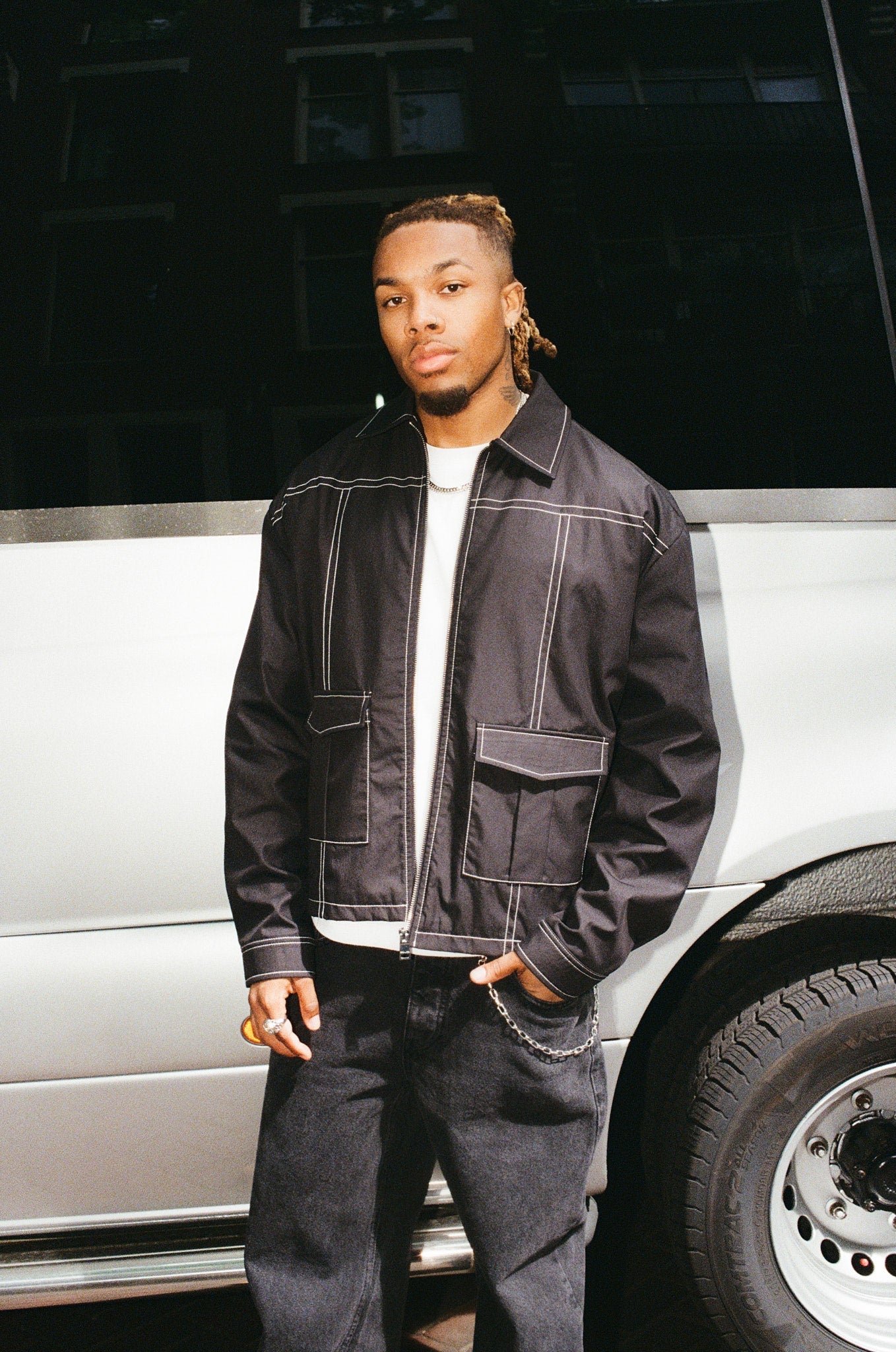 Contrast Stitch Utility Jacket - Black