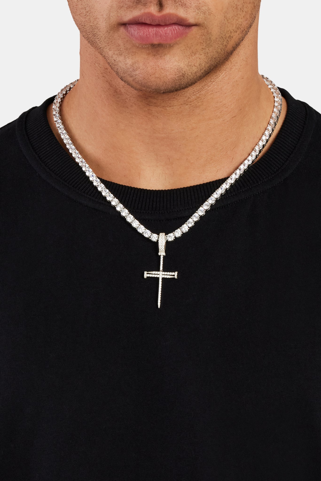 925 Sterling Silver Iced Nail Cross Pendant