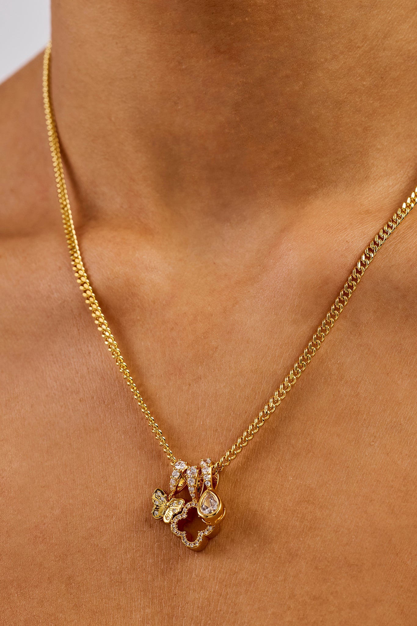 Triple Layer Butterfly Motif Necklace - 10mm - Gold