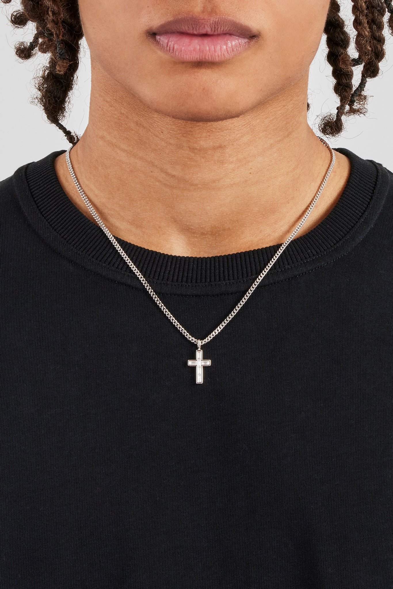 Iced Baguette Stone Cross Necklace - 25mm