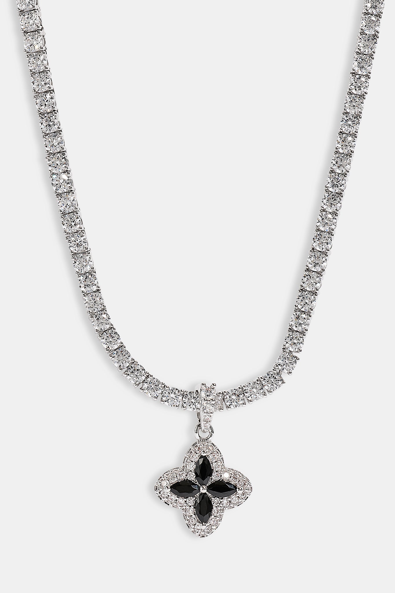 Iced Black Baguette Motif Infinity Tennis Necklace - 15mm - White