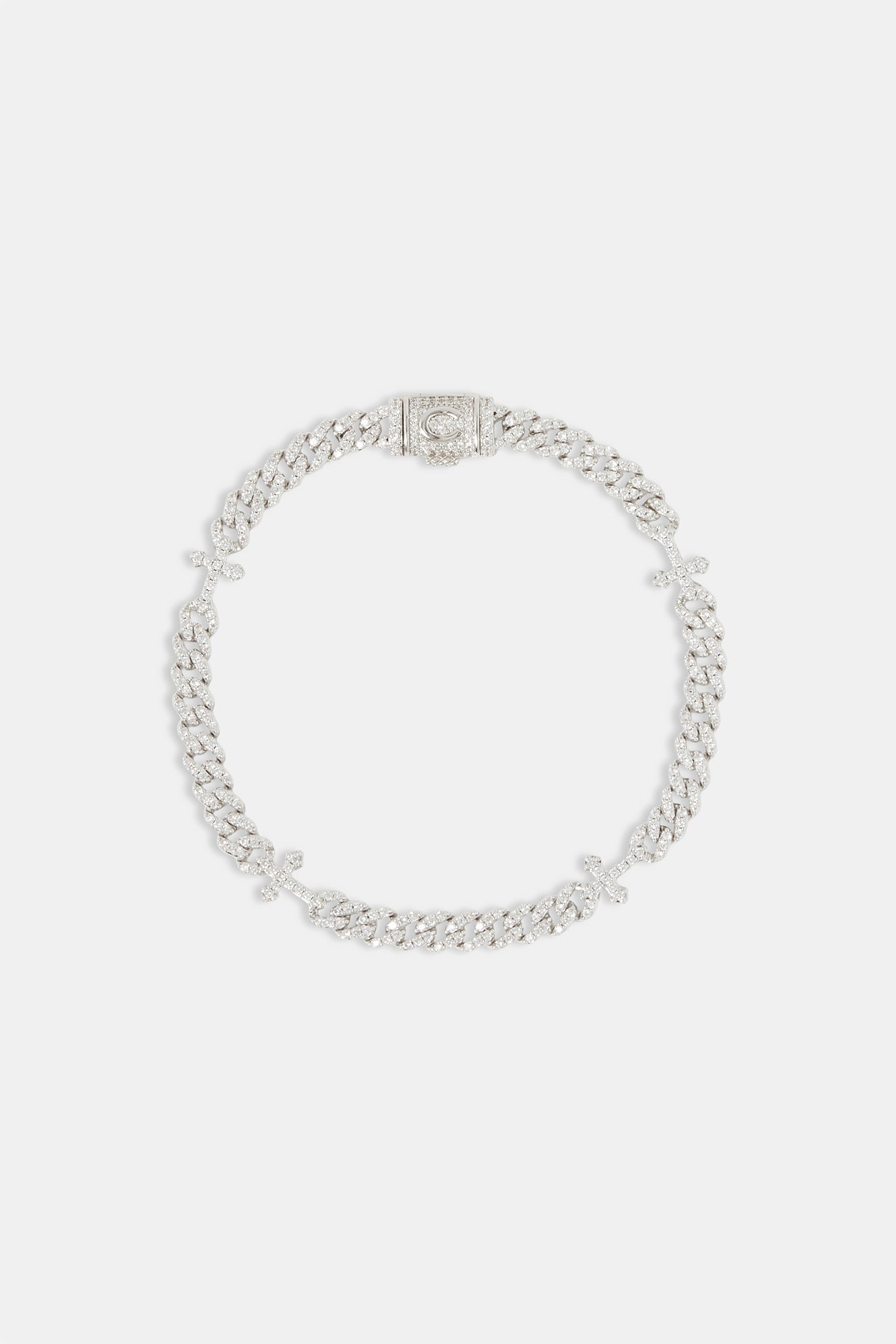 Iced Cross Cuban Bracelet - 5mm - White