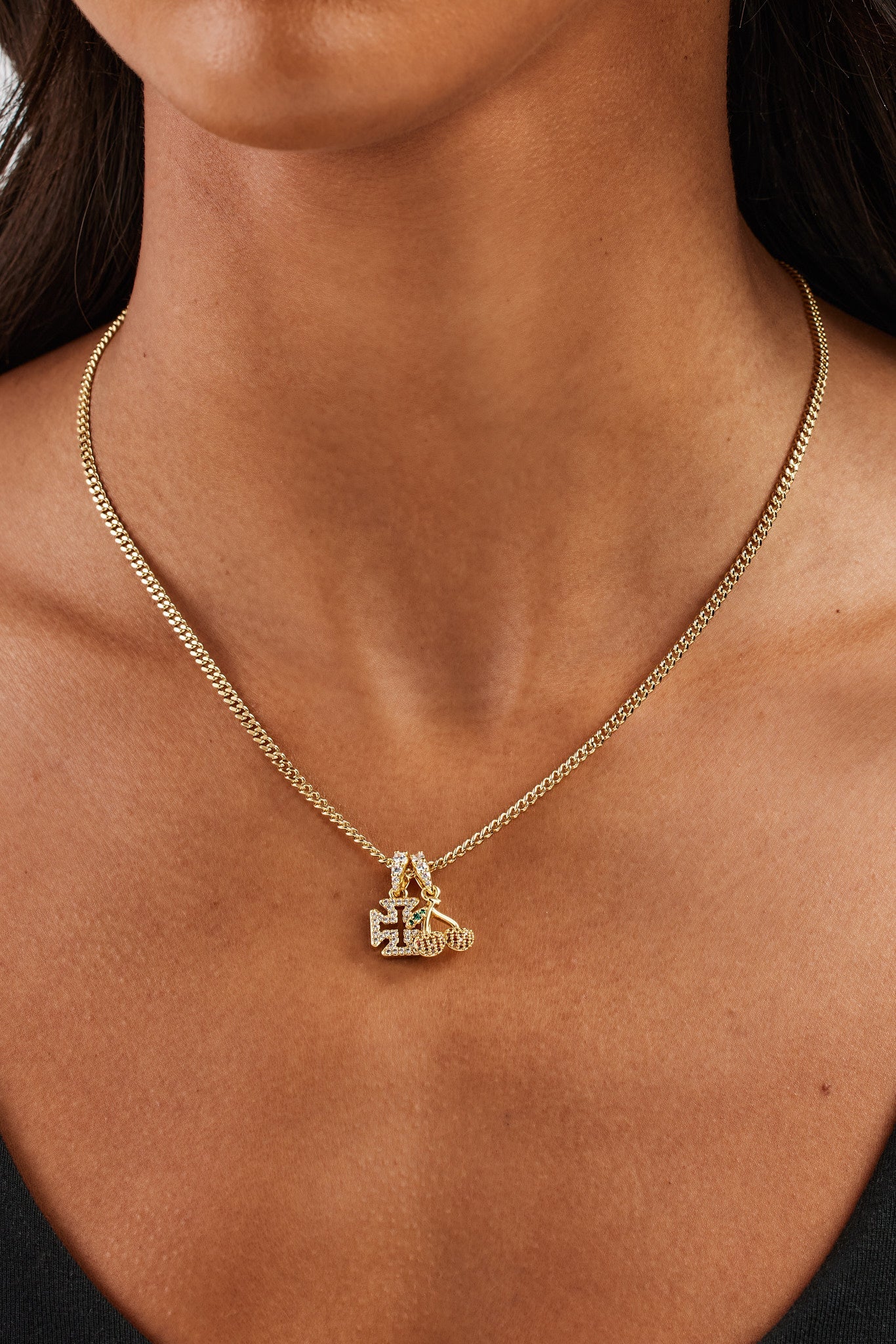 Micro Iced Cross & Cherry Necklace - 10mm