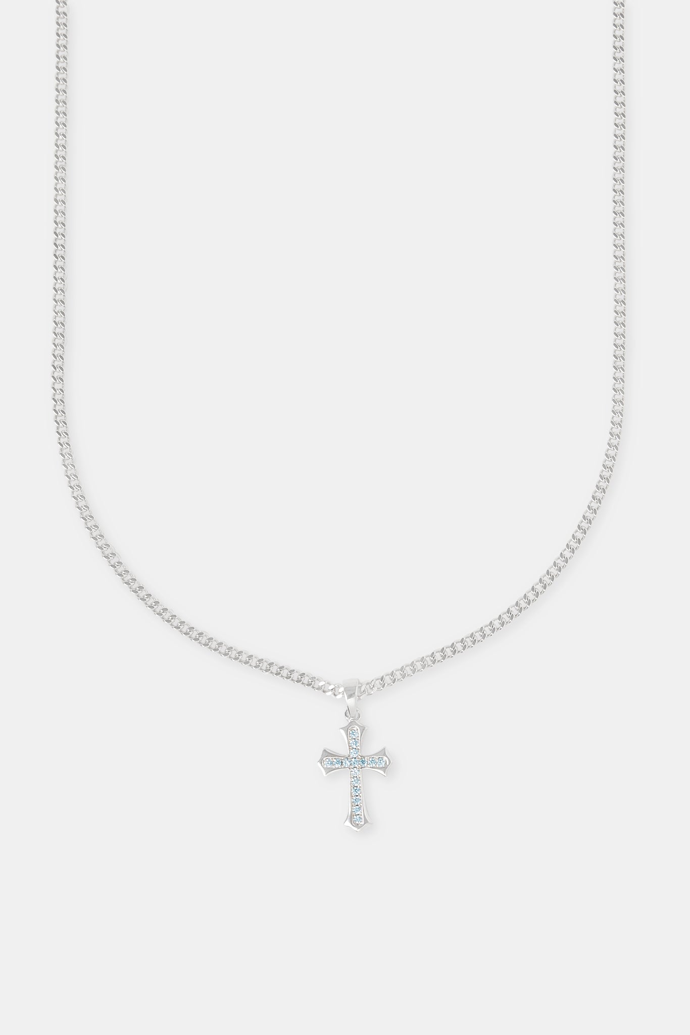 Polished Edge Blue Iced Cross Cuban Necklace - 25mm