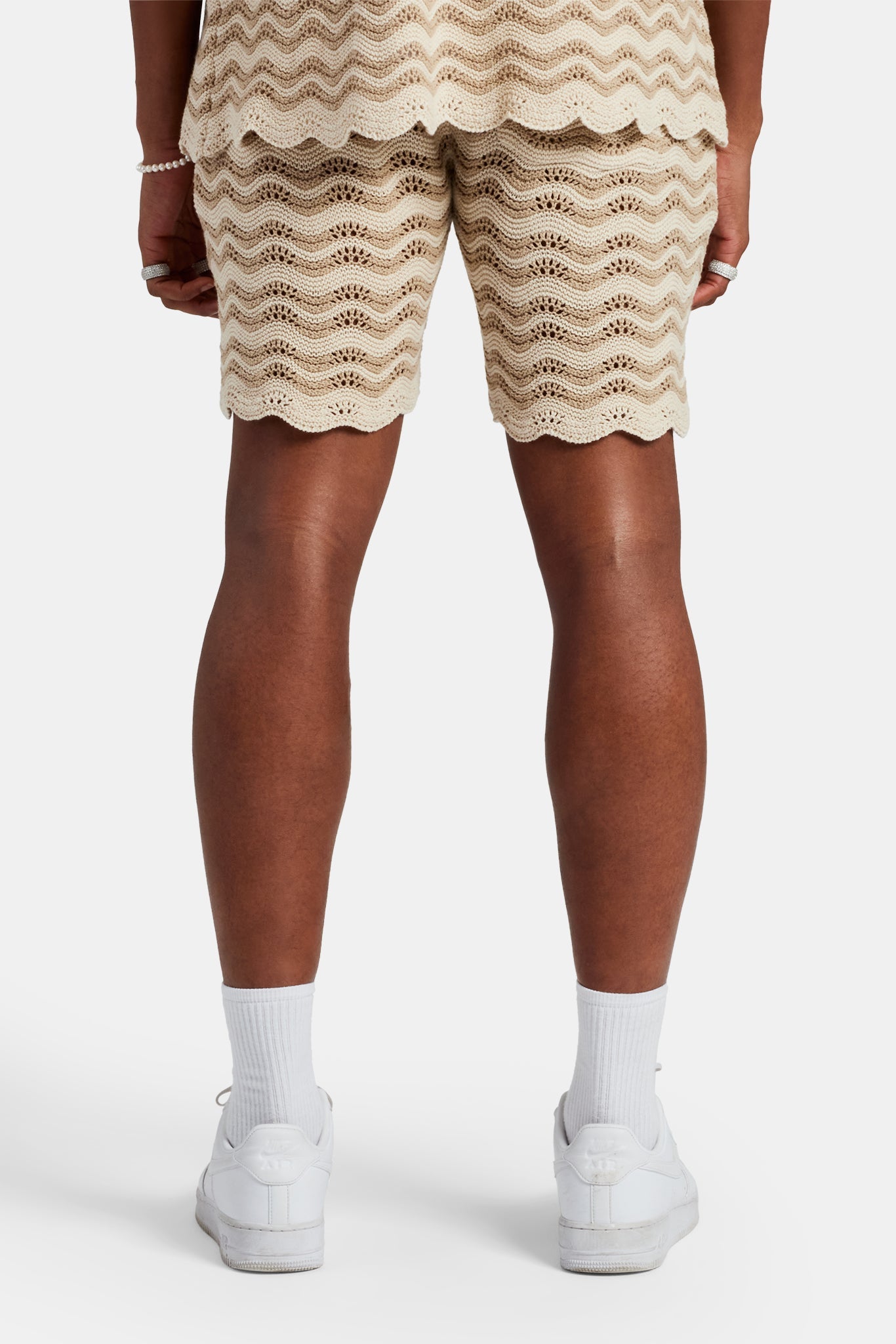Crochet Knitted Embroidered Short - Beige