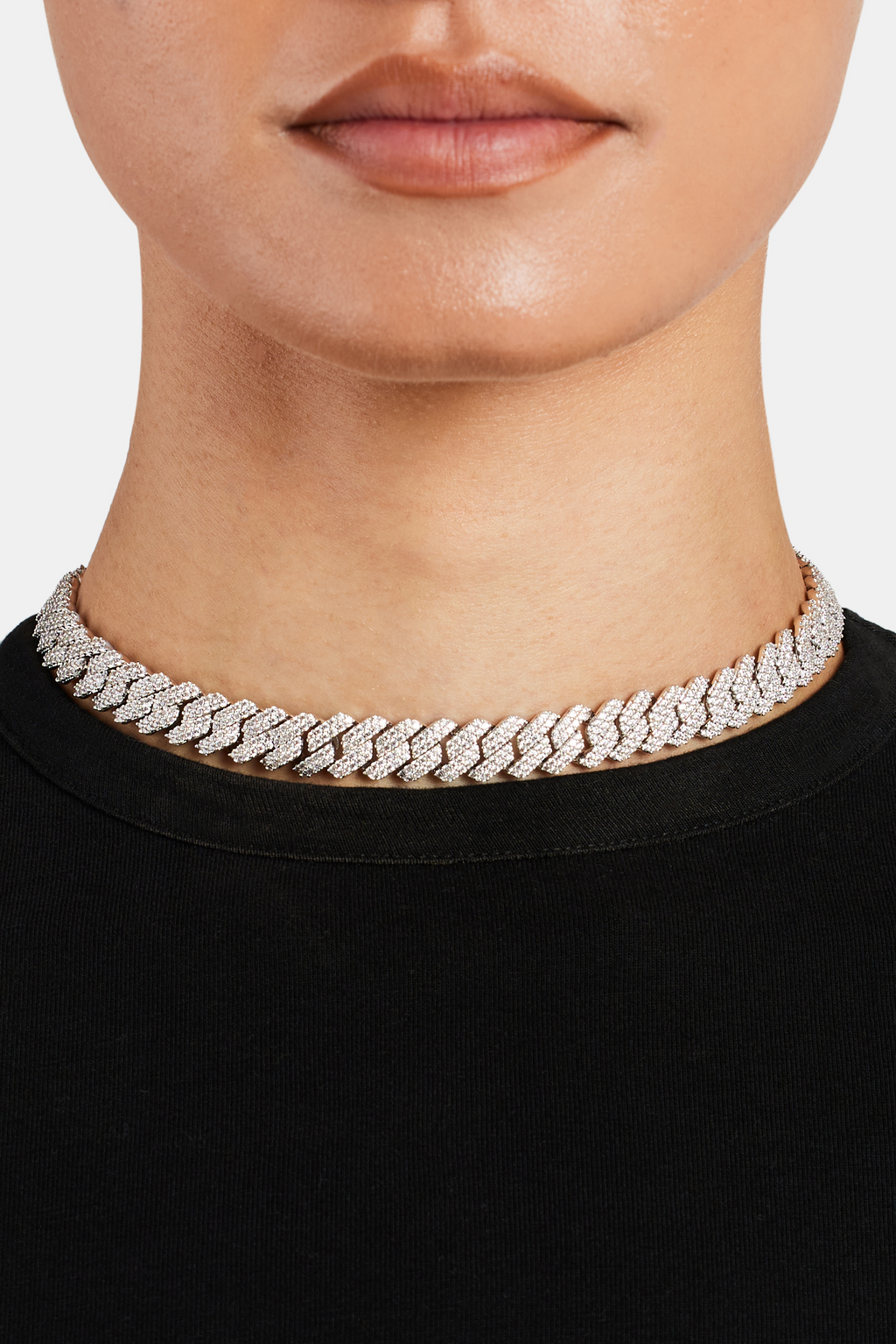 Womens 10mm Diamond Prong Cuban Choker White Gold Womens