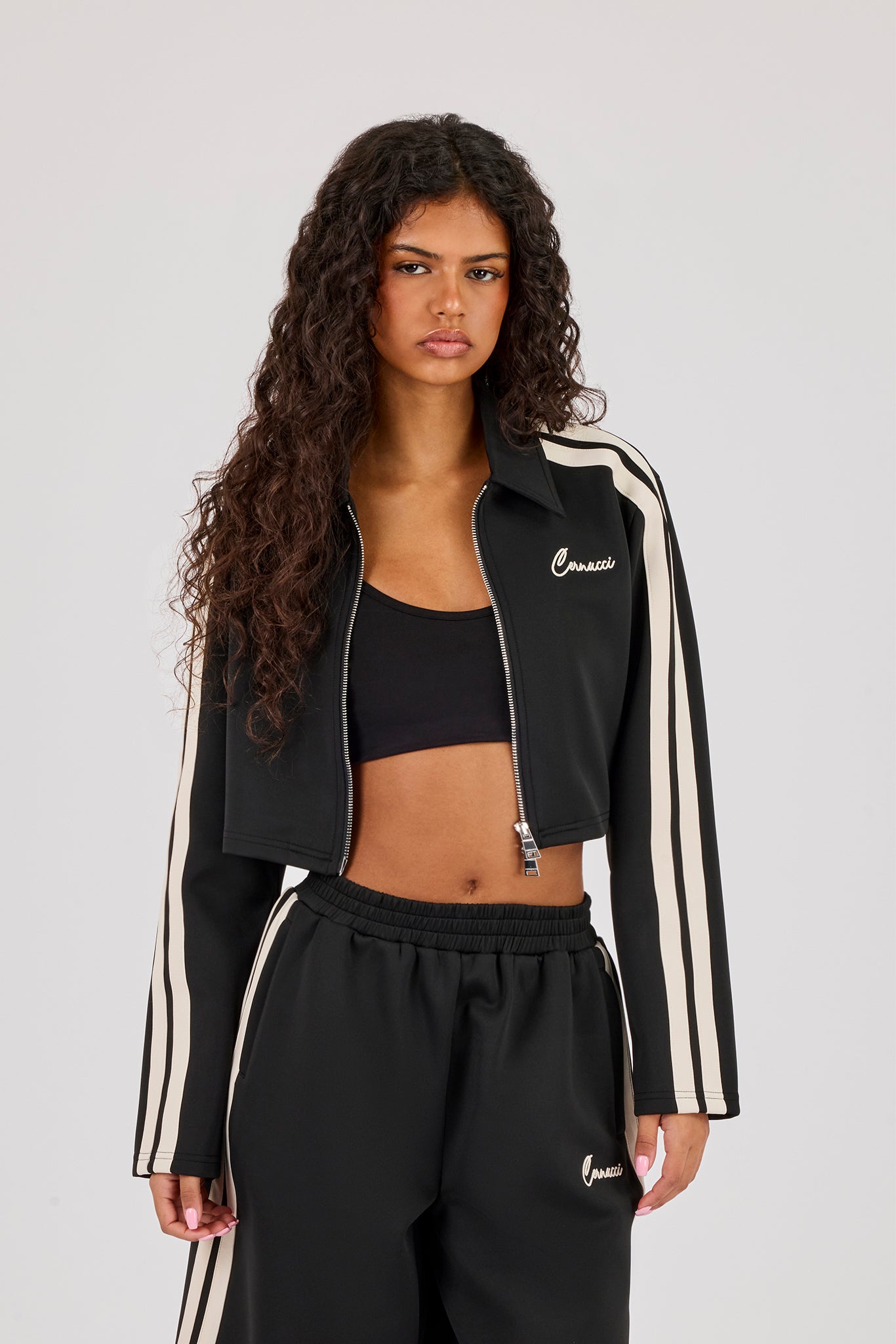Taping Cropped Harrington Jacket - Black | Womens Outerwear | Shop