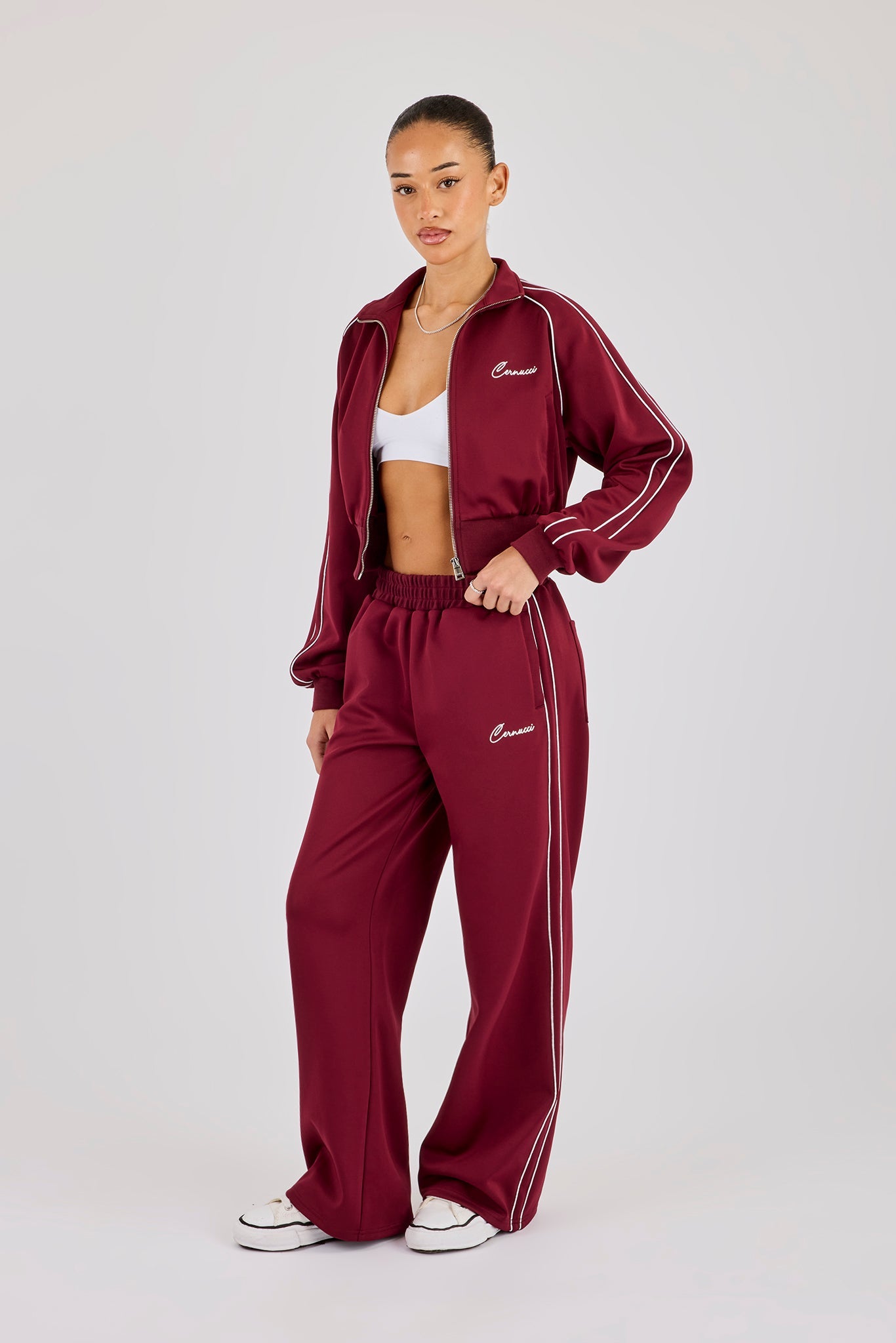 Poly Piping Tracksuit - Burgundy | Womens Sets | Shop Tracksuits