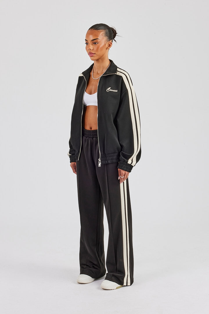 Funnel Neck Taping Jacket & Wide Leg Jogger - Black