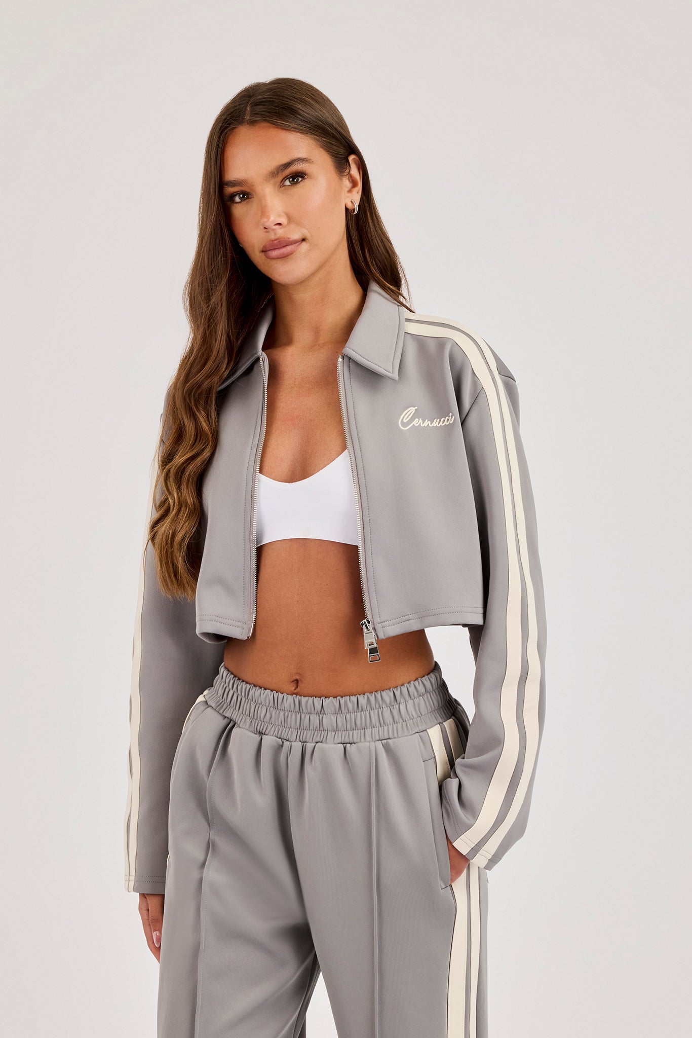 Taping Cropped Harrington Jacket - Grey | Womens Outerwear | Shop