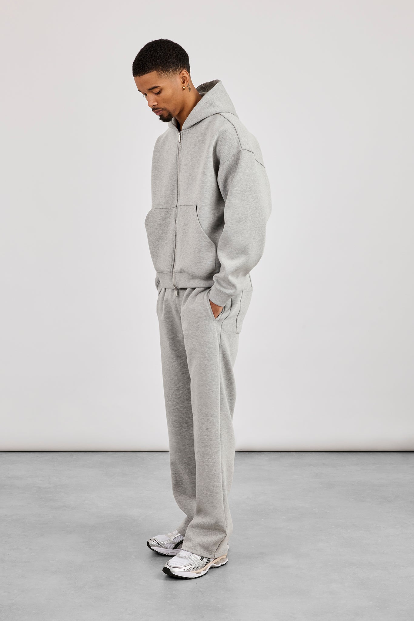 Scuba Zip Through Boxy Hoodie & Relaxed Scuba Trouser - Grey