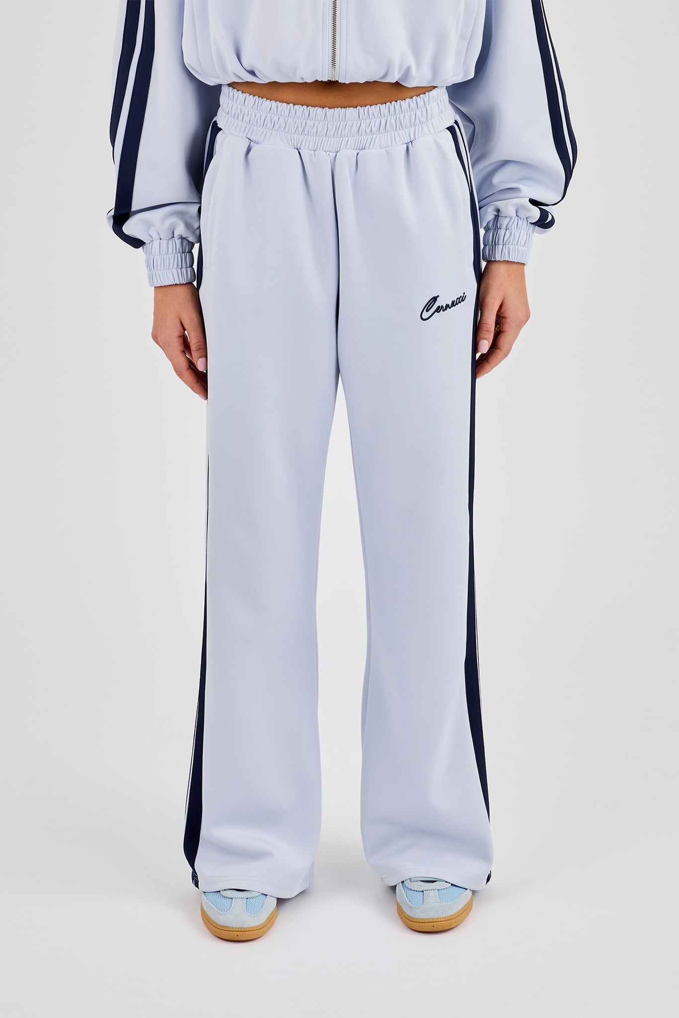 Taping Wide Leg Track Pant - Light Blue