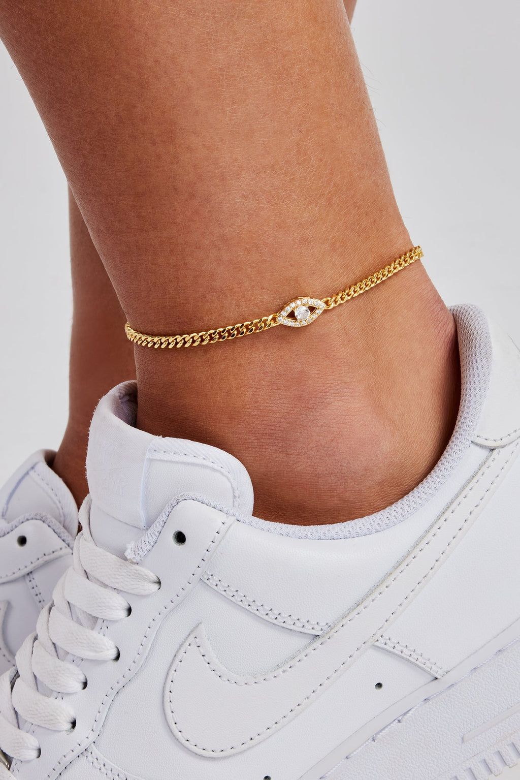 Iced Evil Eye Micro Cuban Anklet 3mm Gold Womens Anklets
