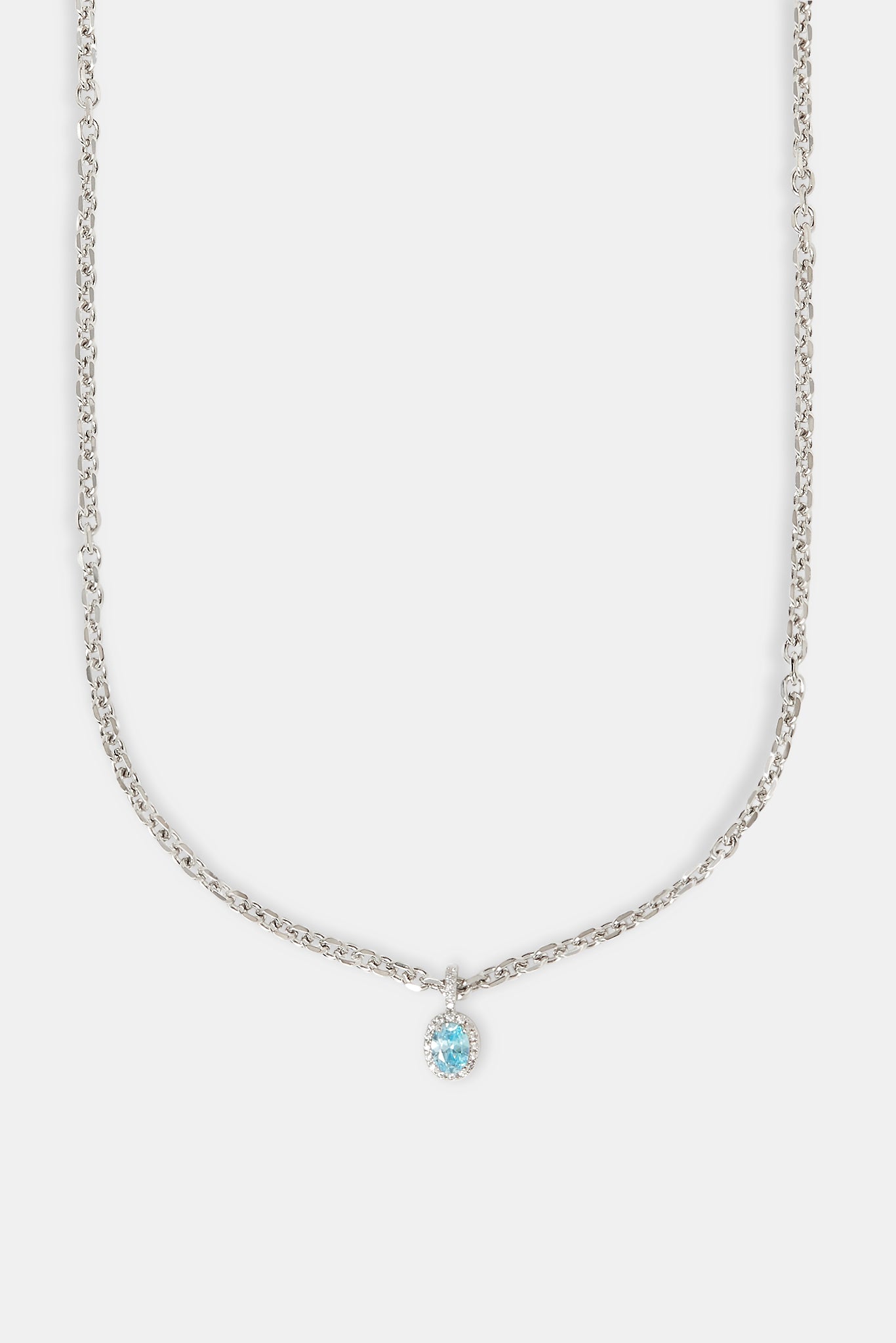 Iced Blue Oval Gemstone Necklace - 10mm