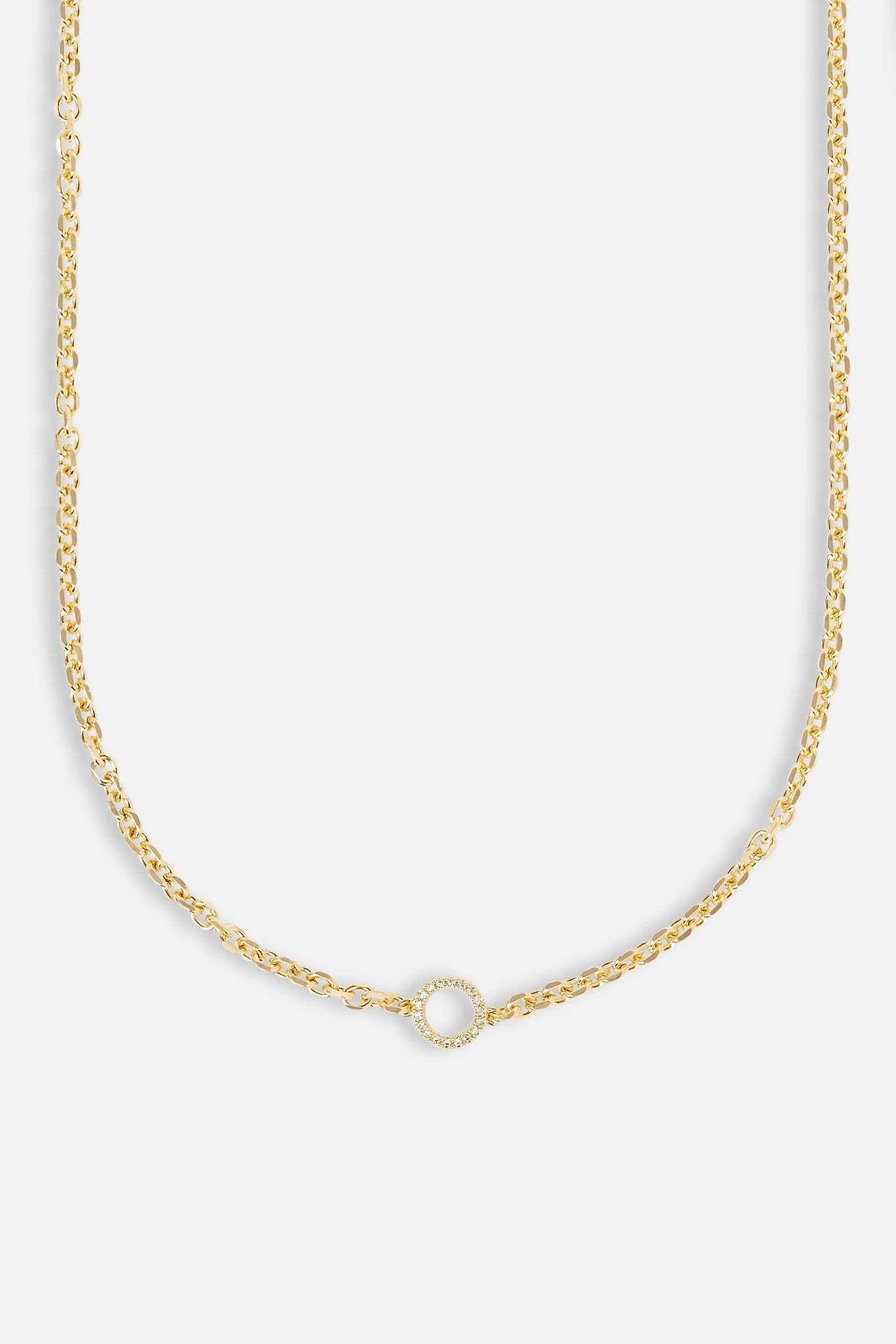 Iced Circle Outline Pendant Necklace - 10mm - Gold