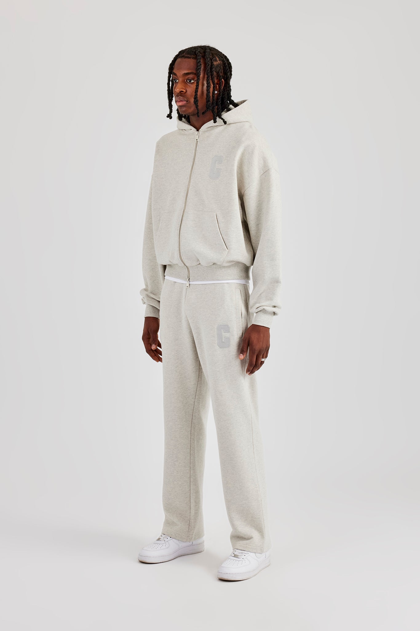 Embroidered C Boxy Zip Through Tracksuit - Ash Grey
