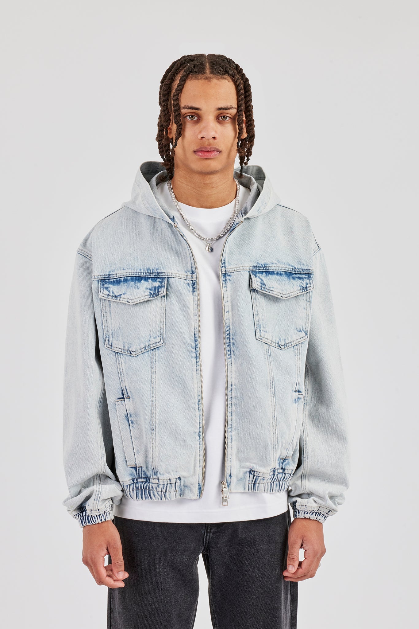 Denim Boxy Fit Zip Hoodie - Ice Blue | Mens Denim | Shop Denim