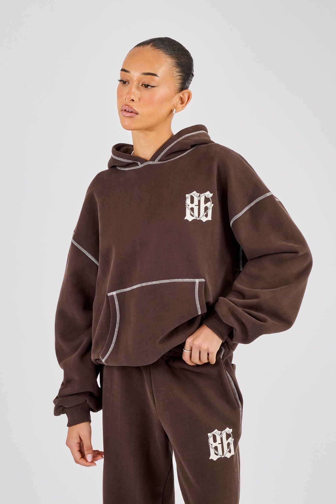 Distressed 86 Oversized Hoodie - Chocolate