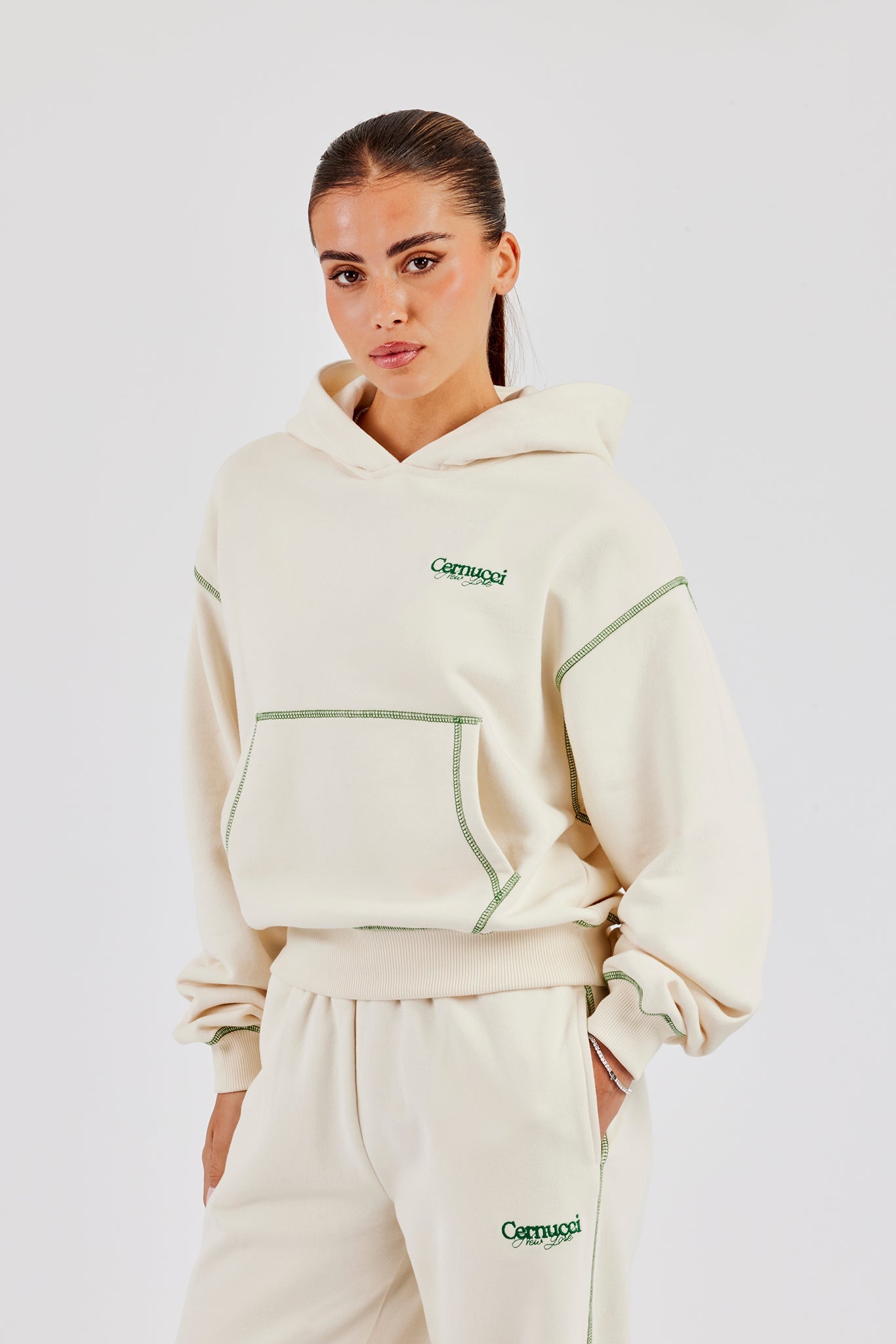 New York Contrast Stitch Boxy Hoodie - Off White