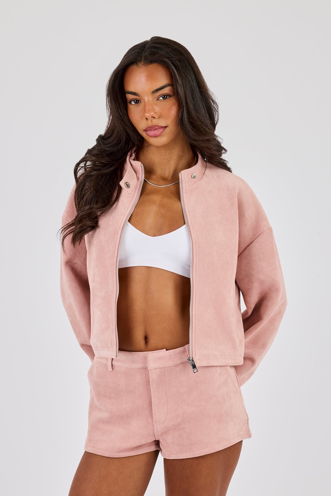 Suede Biker Jacket - Dusty Pink