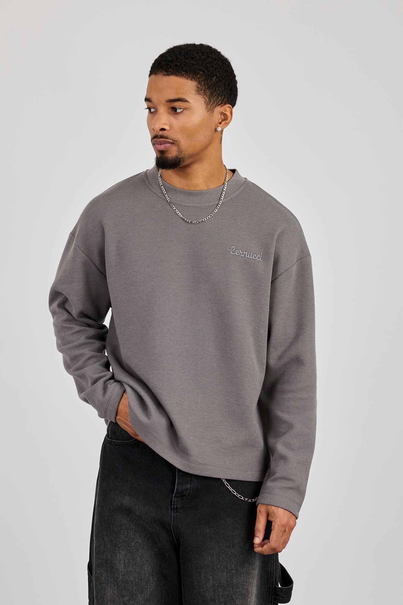 Waffle Long Sleeve T-Shirt - Charcoal