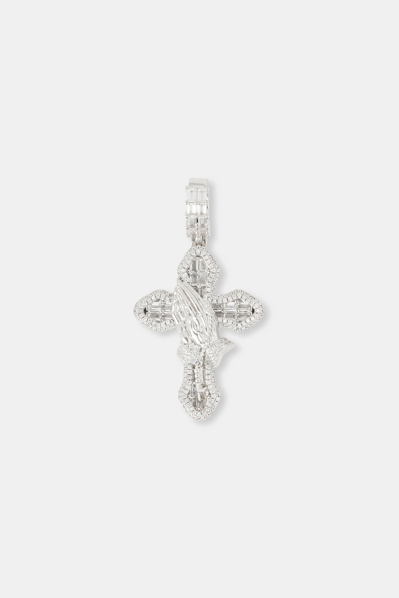 Iced Prayer Hand Cross Pendant - 40mm