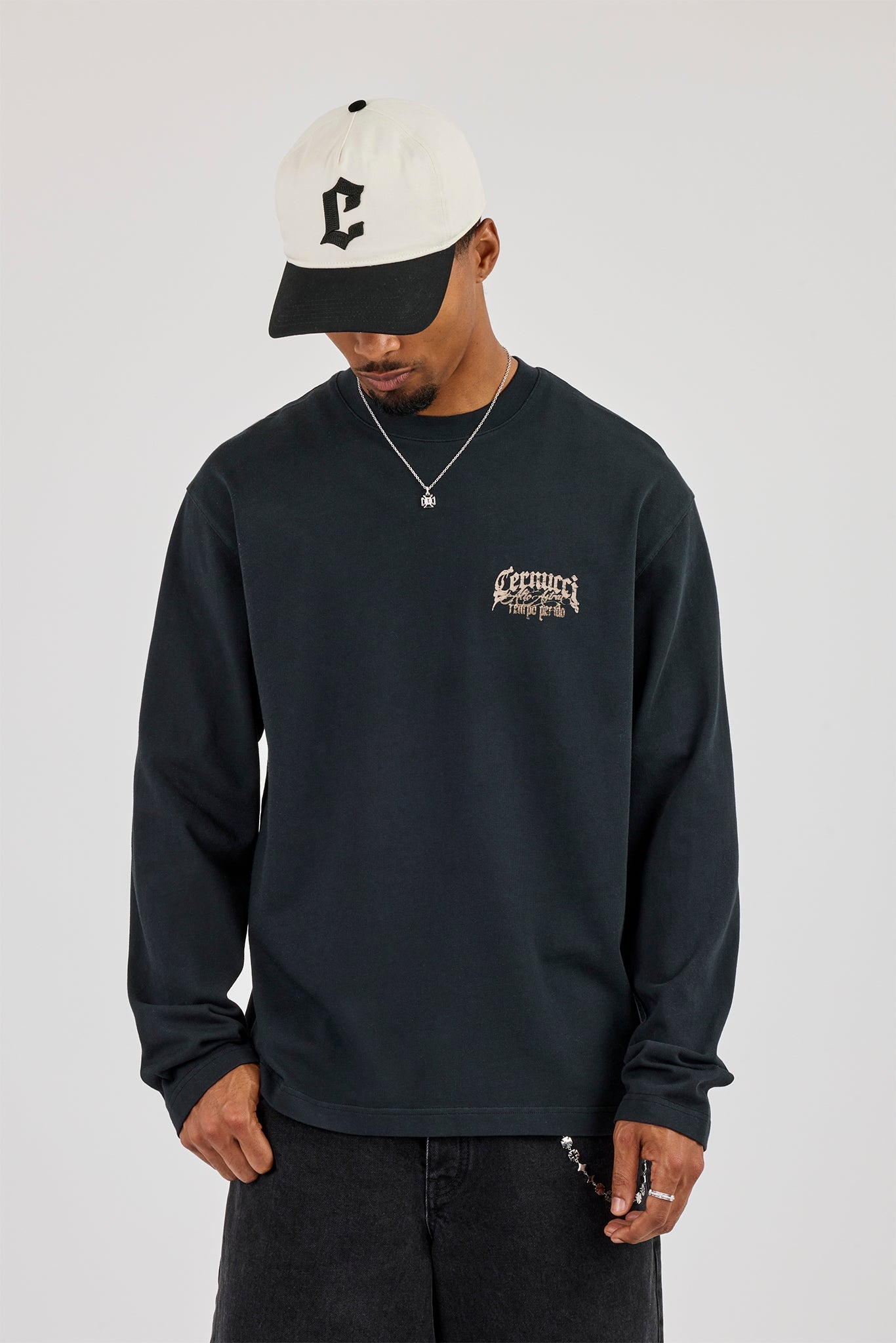Long Sleeve Multigem Cross T-Shirt - Washed Black