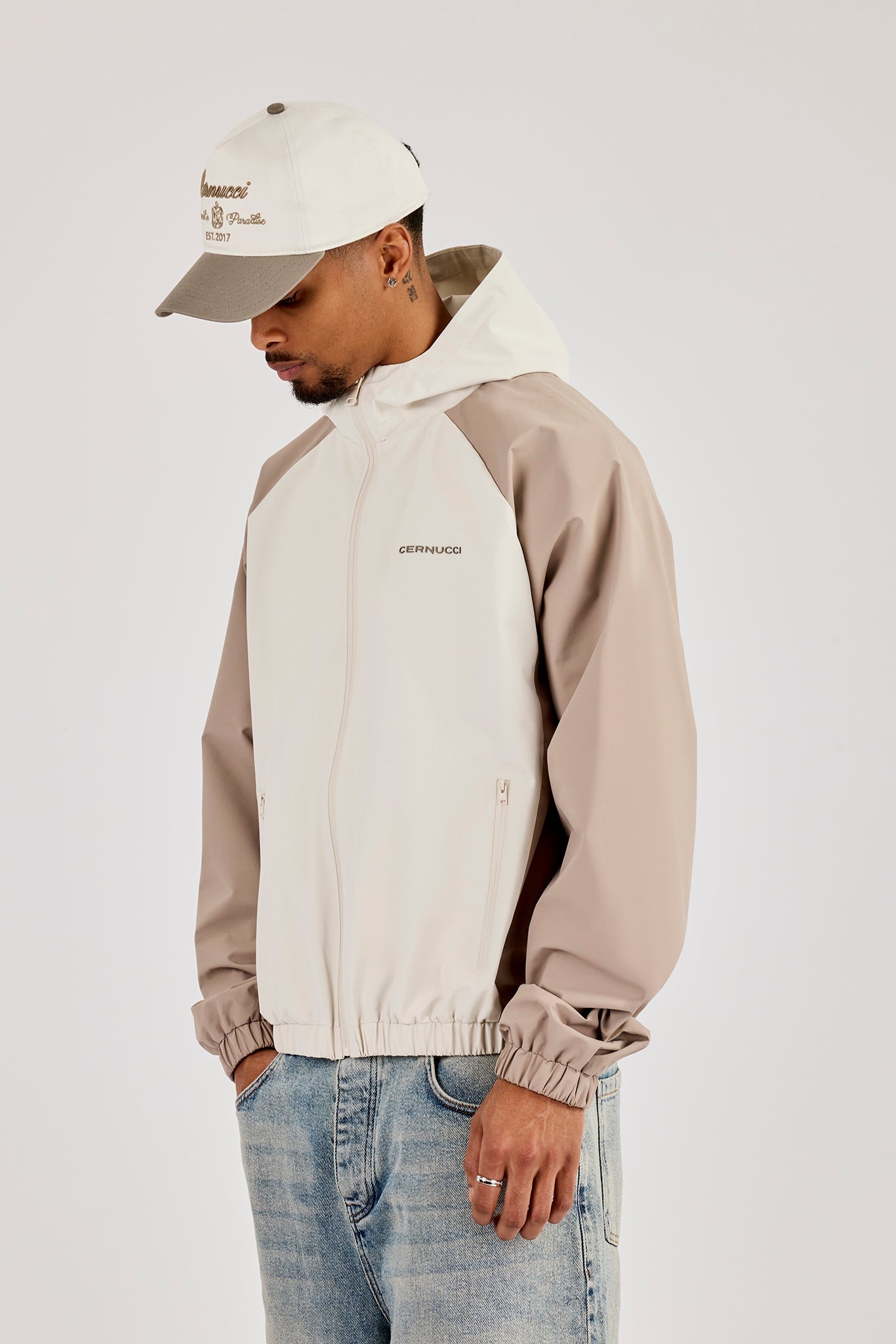 Nylon Panelled Windbreaker - Taupe