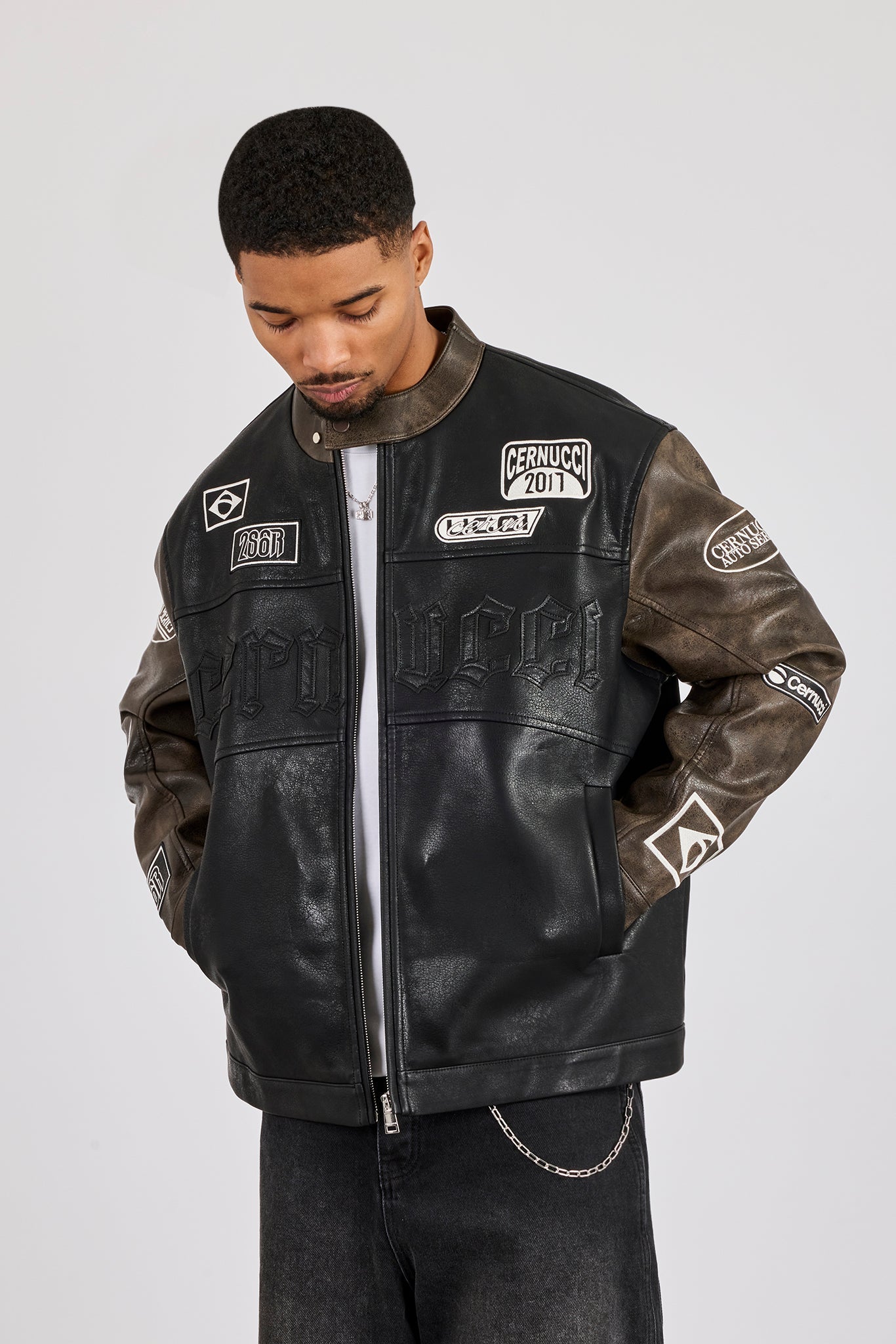 PU Applique Moto Jacket - Black | Mens Outerwear | Shop Jackets at