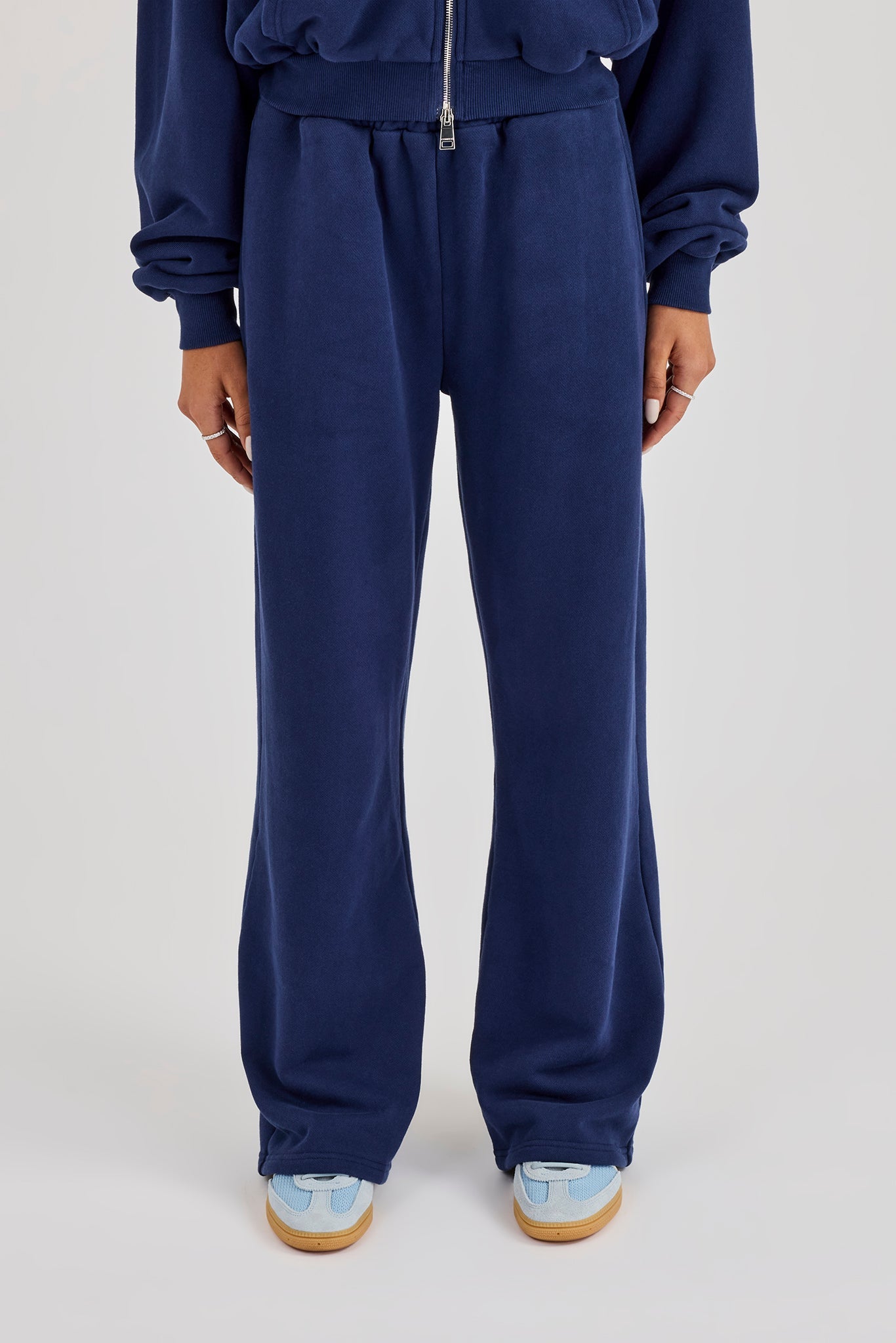 Washed Applique Logo Wide Leg Jogger - Navy