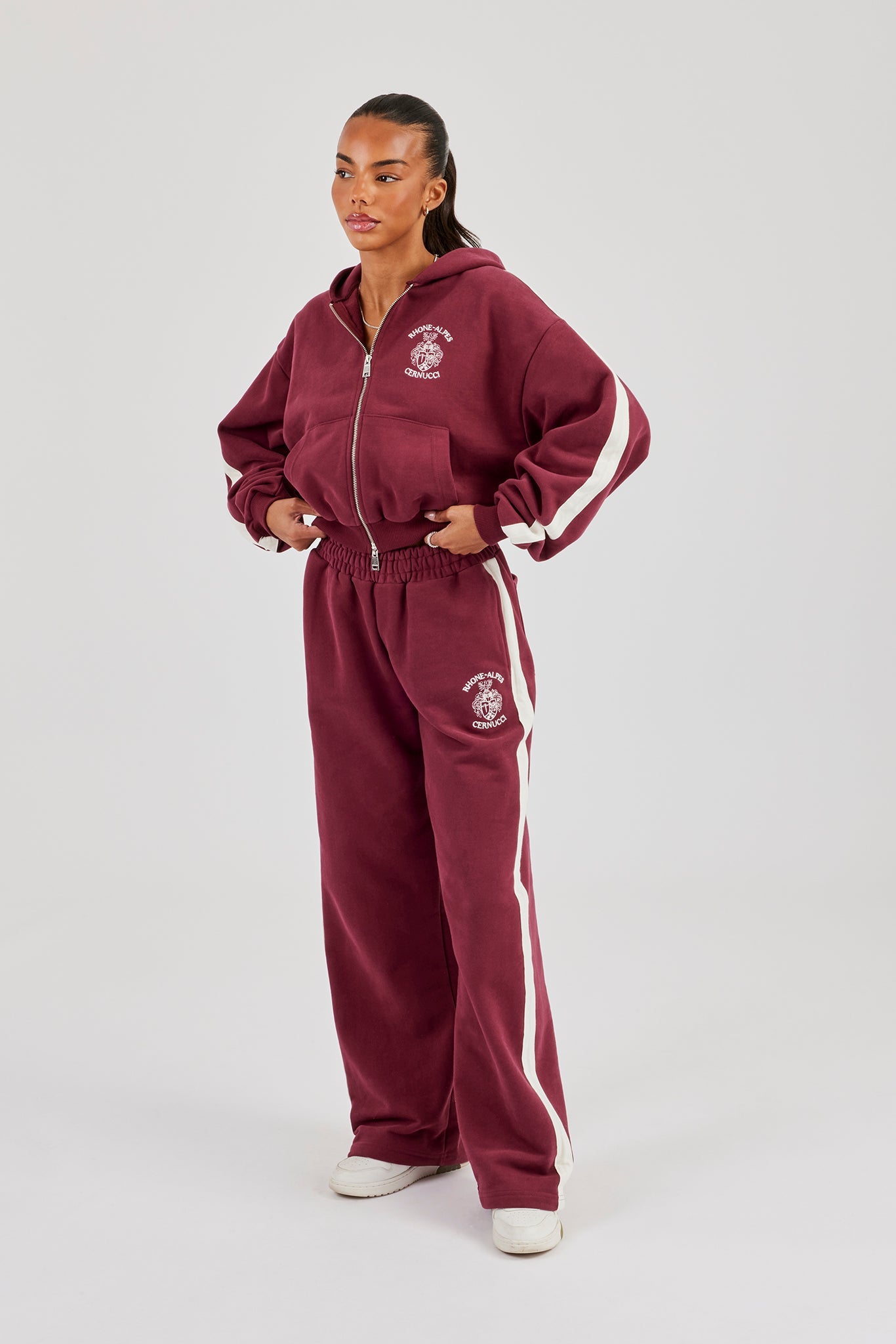 Rhone Alpes Boxy Zip Through Hoodie & Wide Leg Jogger - Burgundy