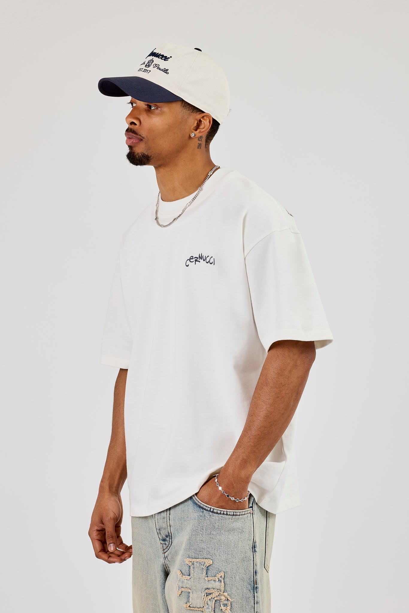 Cherub Chain Stitch Oversized T-Shirt - Off White