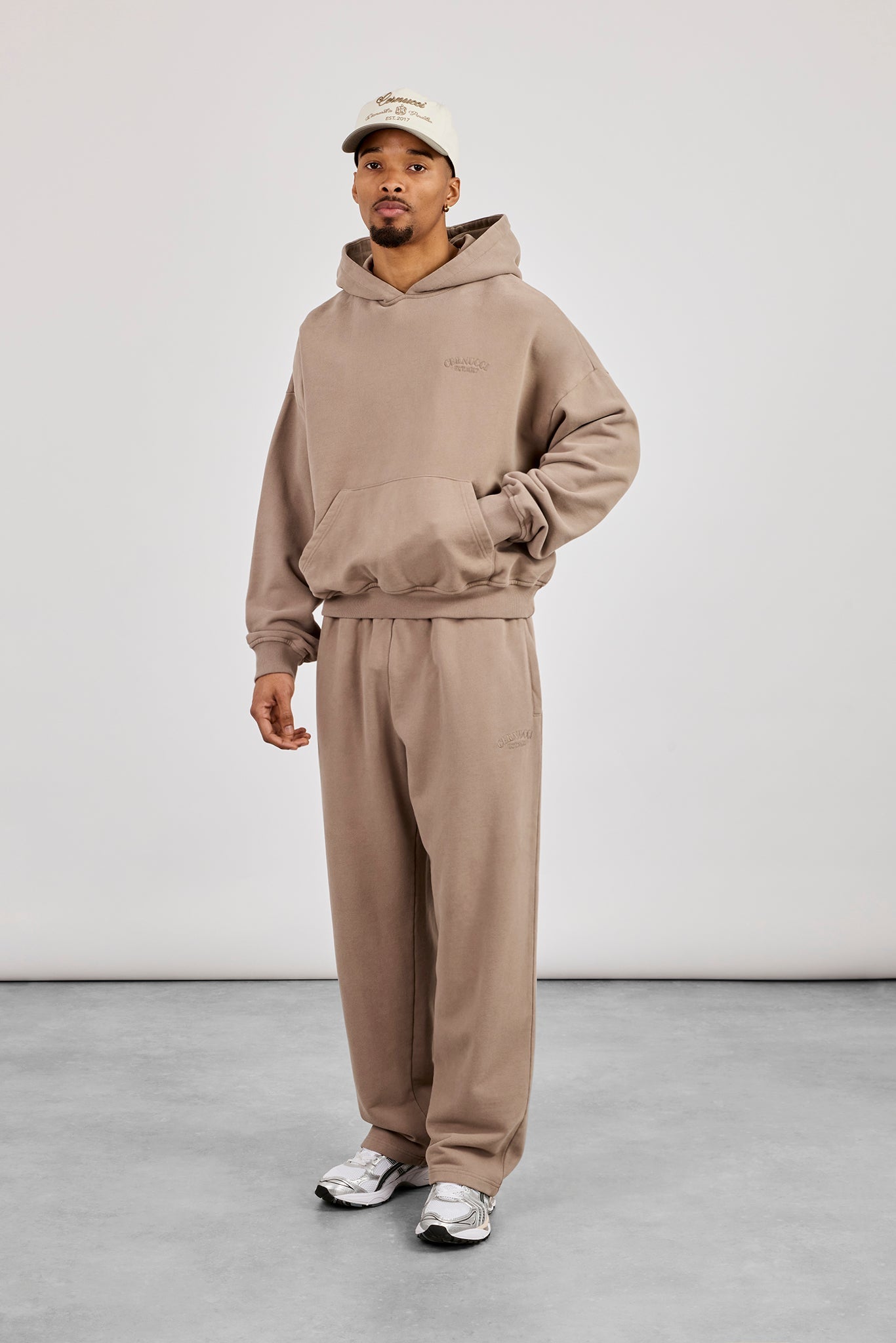 Washed Applique Embroidered Hoodie & Relaxed Jogger - Taupe