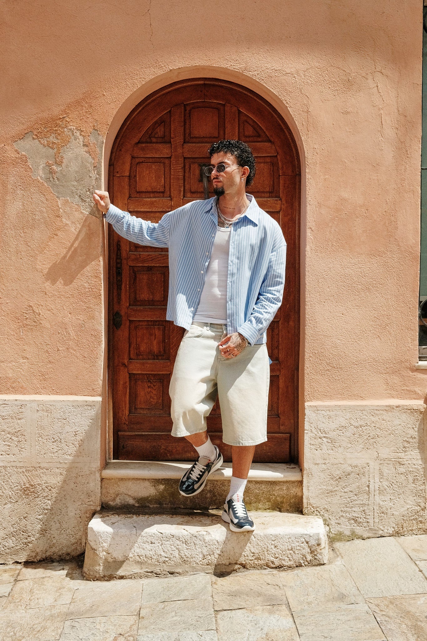 Long Sleeve Boxy Stripe Shirt - Blue