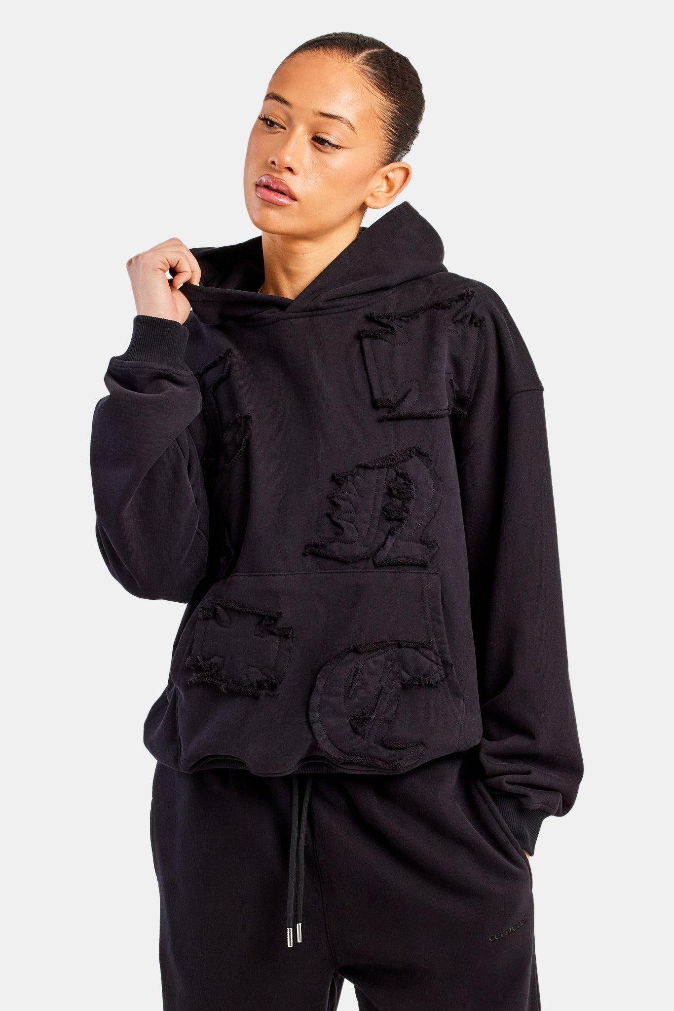 Womens Distressed Applique Tracksuit - Black