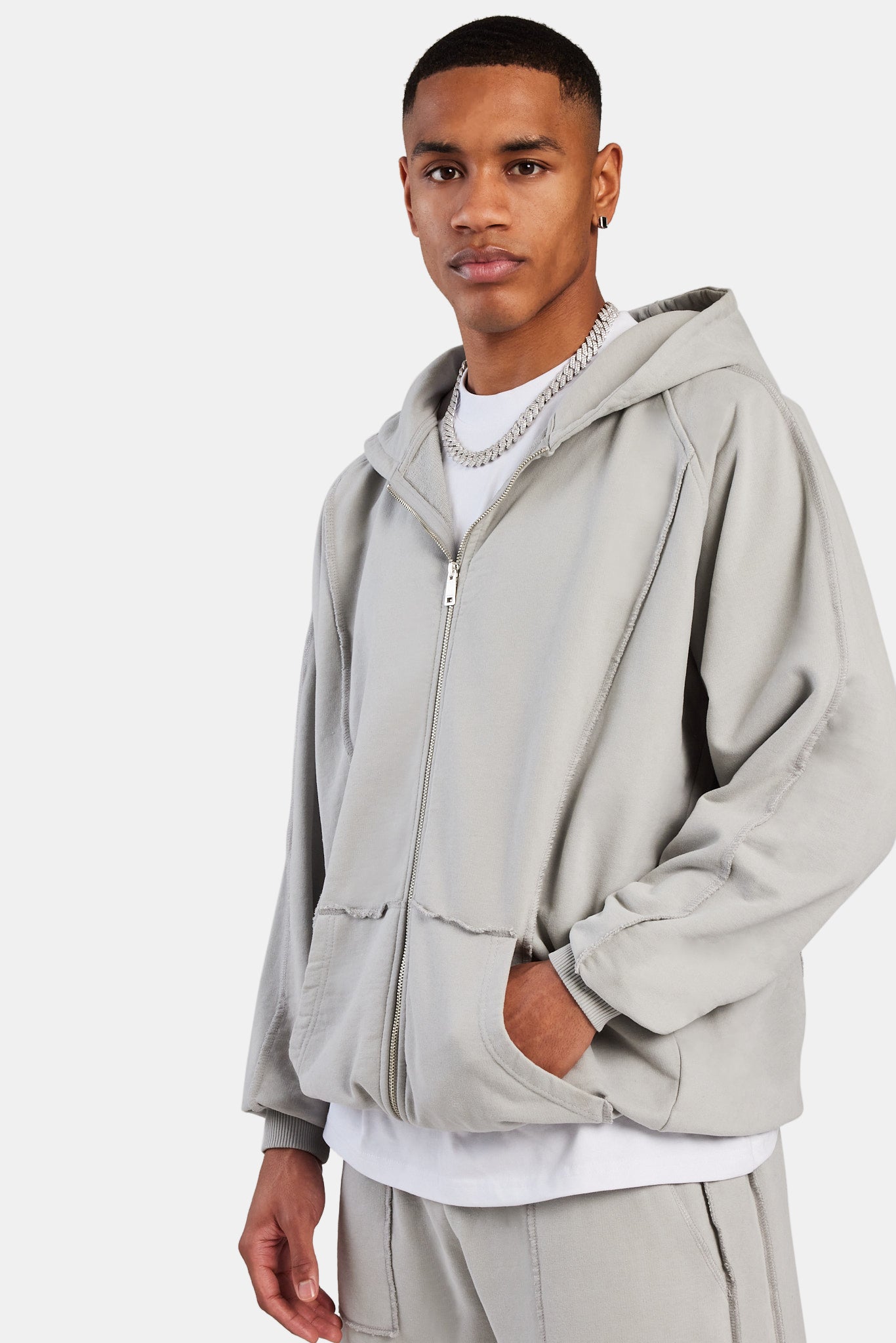 ESSNTIAL ELEMNTS 420G Washed Tape Raw Edge Zip Hoodie main image 0