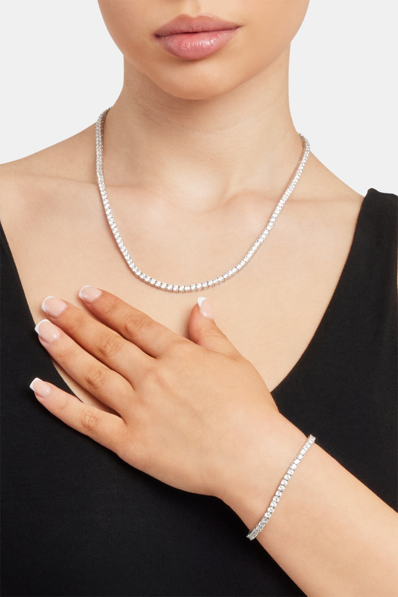 Womens 3mm Tennis Chain & Bracelet - White | Womens Bundles | Shop