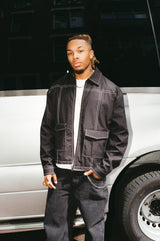 Contrast Stitch Utility Jacket - Black