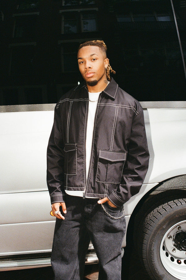Contrast Stitch Utility Jacket - Black