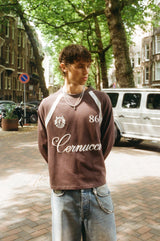 Long Sleeve Contrast Panel T-Shirt - Coffee