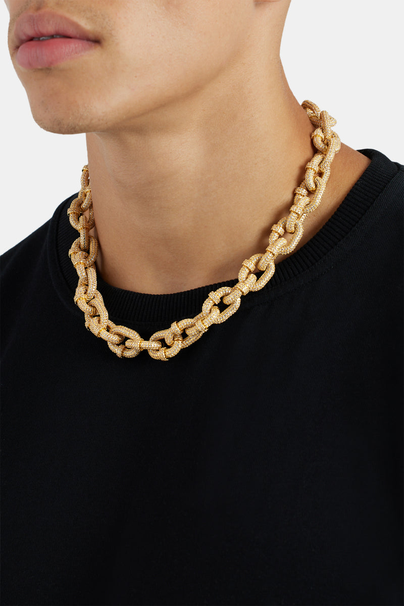 14mm Iced Chunky Link Pave Chain - Gold