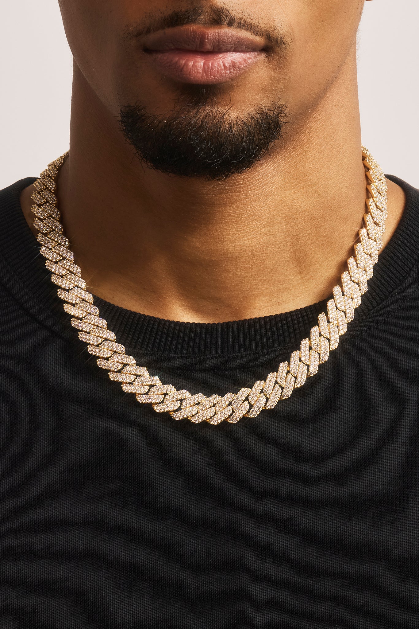 Iced Prong Cuban Chain - 14mm - Gold