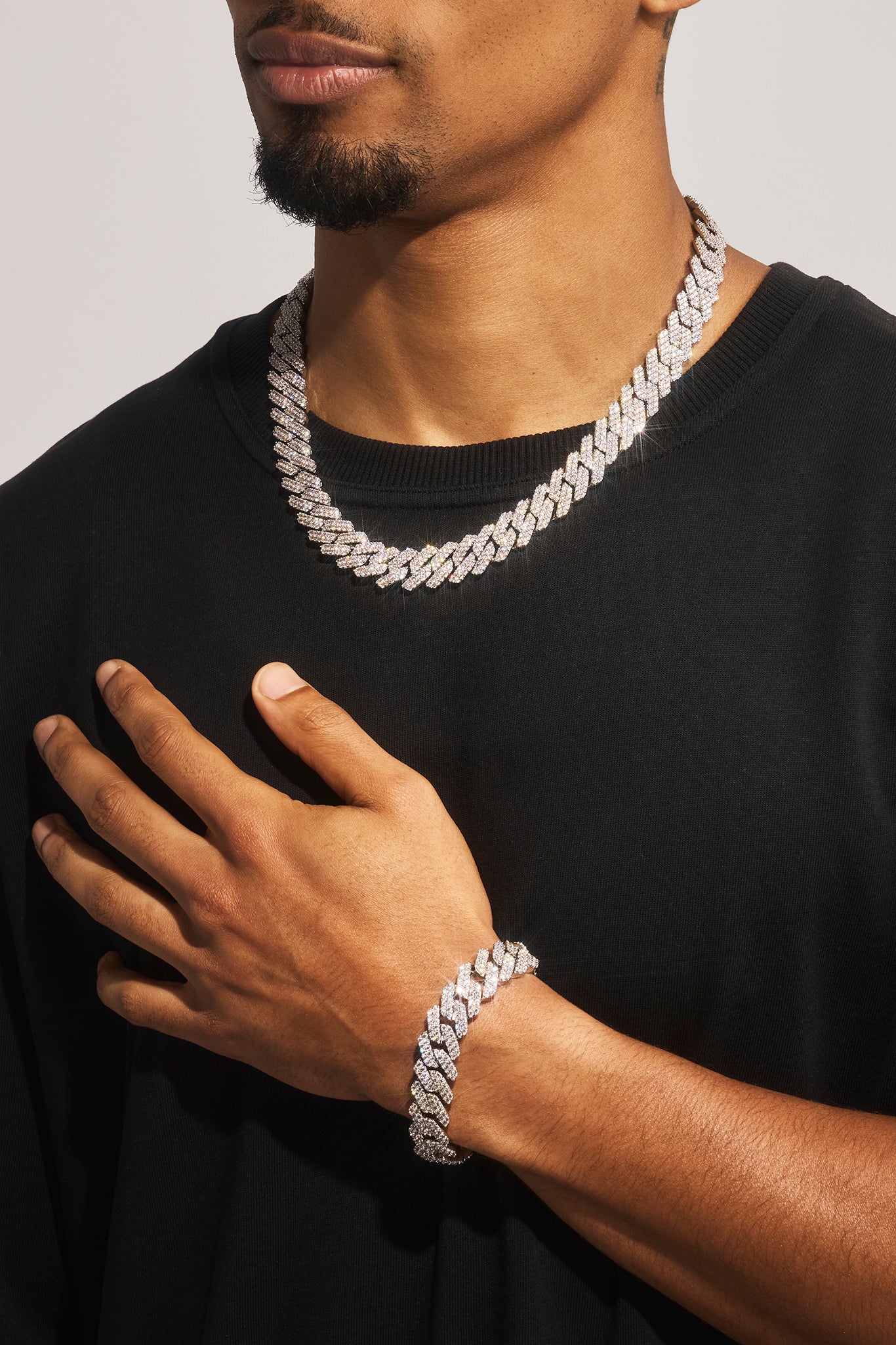 14mm Prong Cuban Chain & Bracelet - White