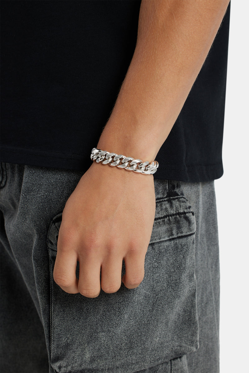 14mm Polished Cuban & Iced Clasp Bracelet