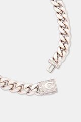 14mm Polished Cuban & Iced Clasp Chain - White Gold