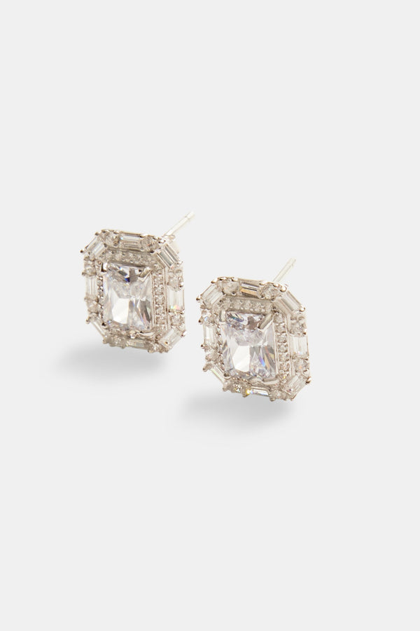 14mm Sterling Silver CZ Baguette Cluster Stud Earrings