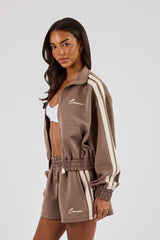 Taping Cropped Funnel Neck Jacket - Taupe
