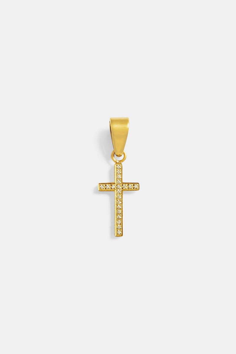 18mm Iced CZ Micro Gold Plated Cross Pendant