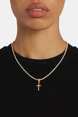 18mm Iced CZ Micro Gold Plated Cross Pendant