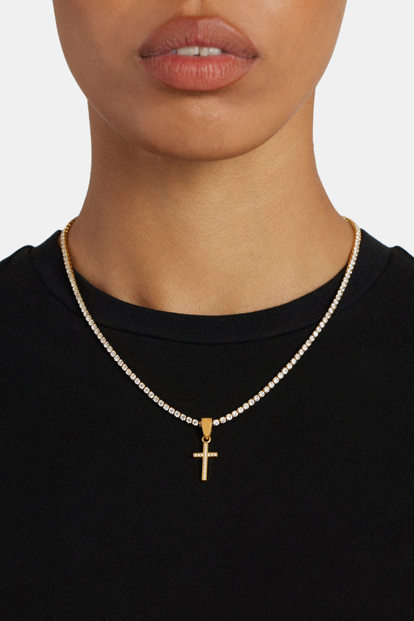 18mm Iced CZ Micro Gold Plated Cross Pendant